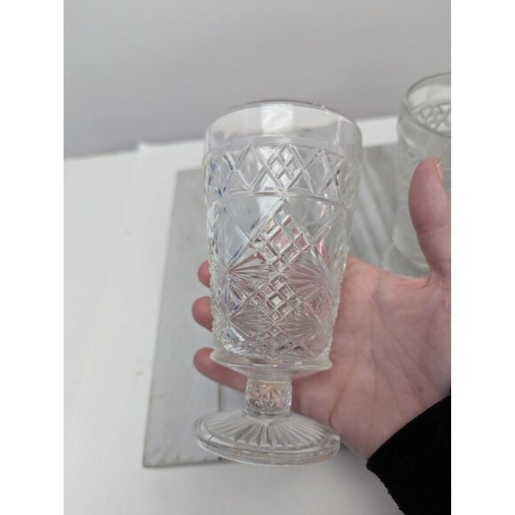 Set 3 Vintage Hazel Atlas Big Top Peanut Butter Footed Tea Water Goblets - Picture 5 of 9